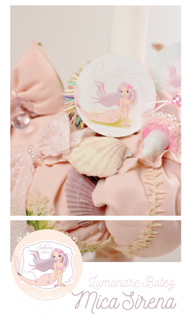 Lumanare botez pentru fetite cu mica sirena, 65x4cm, Baby Mermaid 4